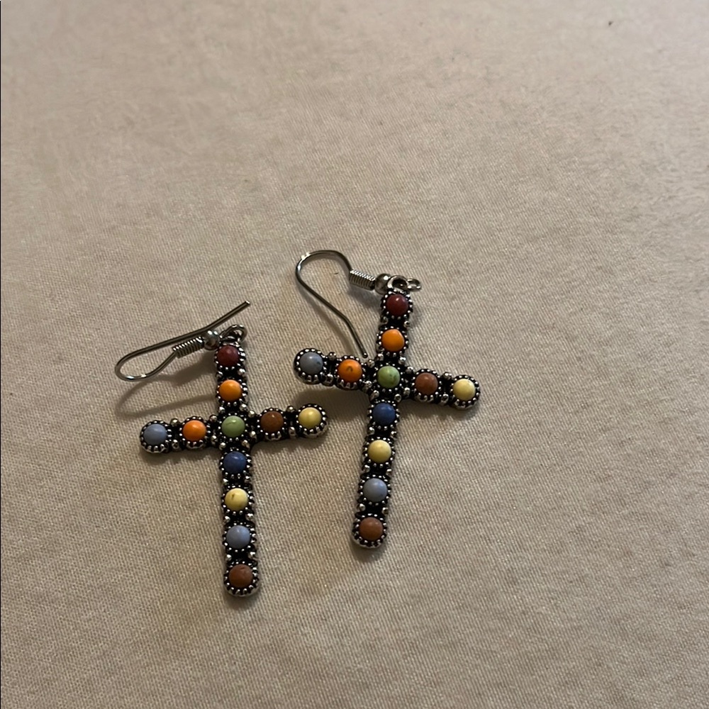 Multicolor Beaded Cross Earrings